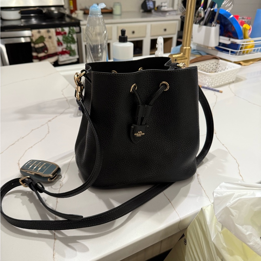 Coach Black Leather Crossbody Bag with Gold Accents